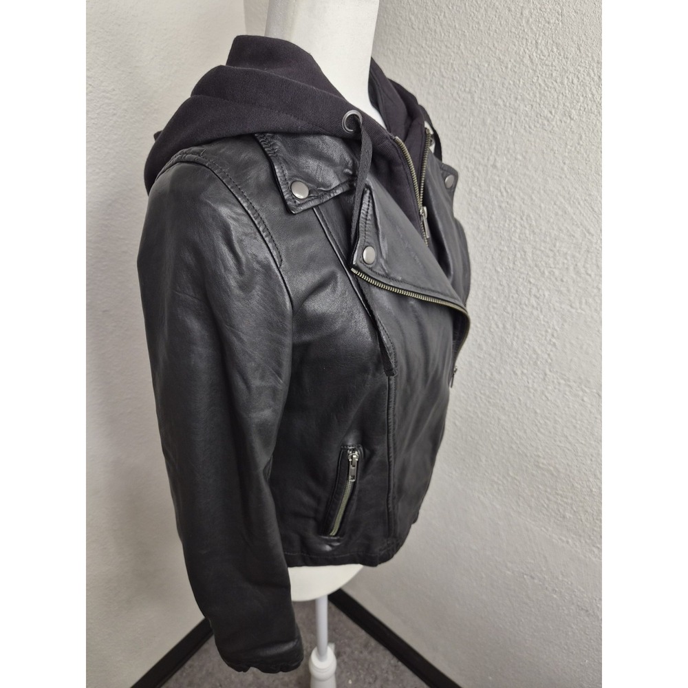 Caslon 100% Leather Moto Jacket With Removable hoodie In Black size S - Picture 7 of 16